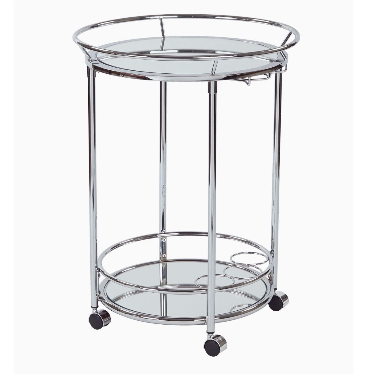 Round Bar/Serving Chart with Chrome Finish and Mirror Shelves- by OSP Home Furnishings
