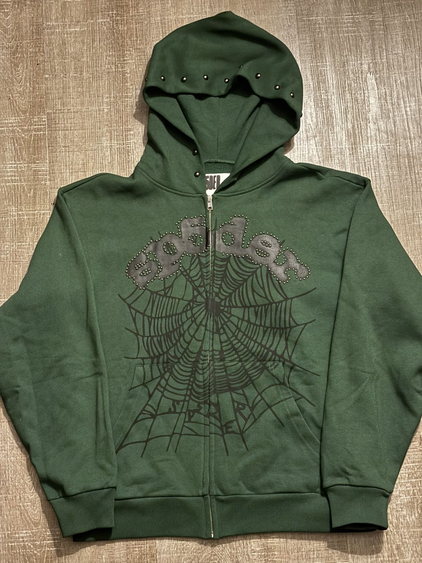 Sp5der OG Web Studded Zip Hoodie