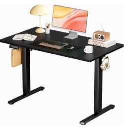 DUMOS Electric Standing Desk Adjustable Height, 40×24 Inch Rising Desks Computer Gaming Table with Memory Preset LED Display Wood Board Metal Frame, S