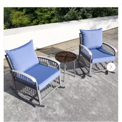 3-Piece Metal Outdoor Bistro Set Rocking Chairs Patio