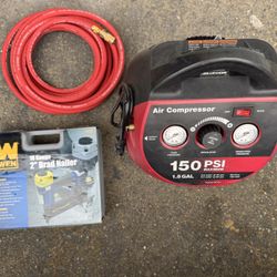 Craftsman 1.5 Gal Air Compressor With Hose And Brad Nailer Gun