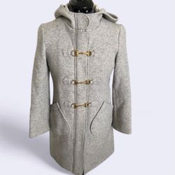 Japanese Women's Classic Lambswool Duffel Coat Gray with Gold Accents