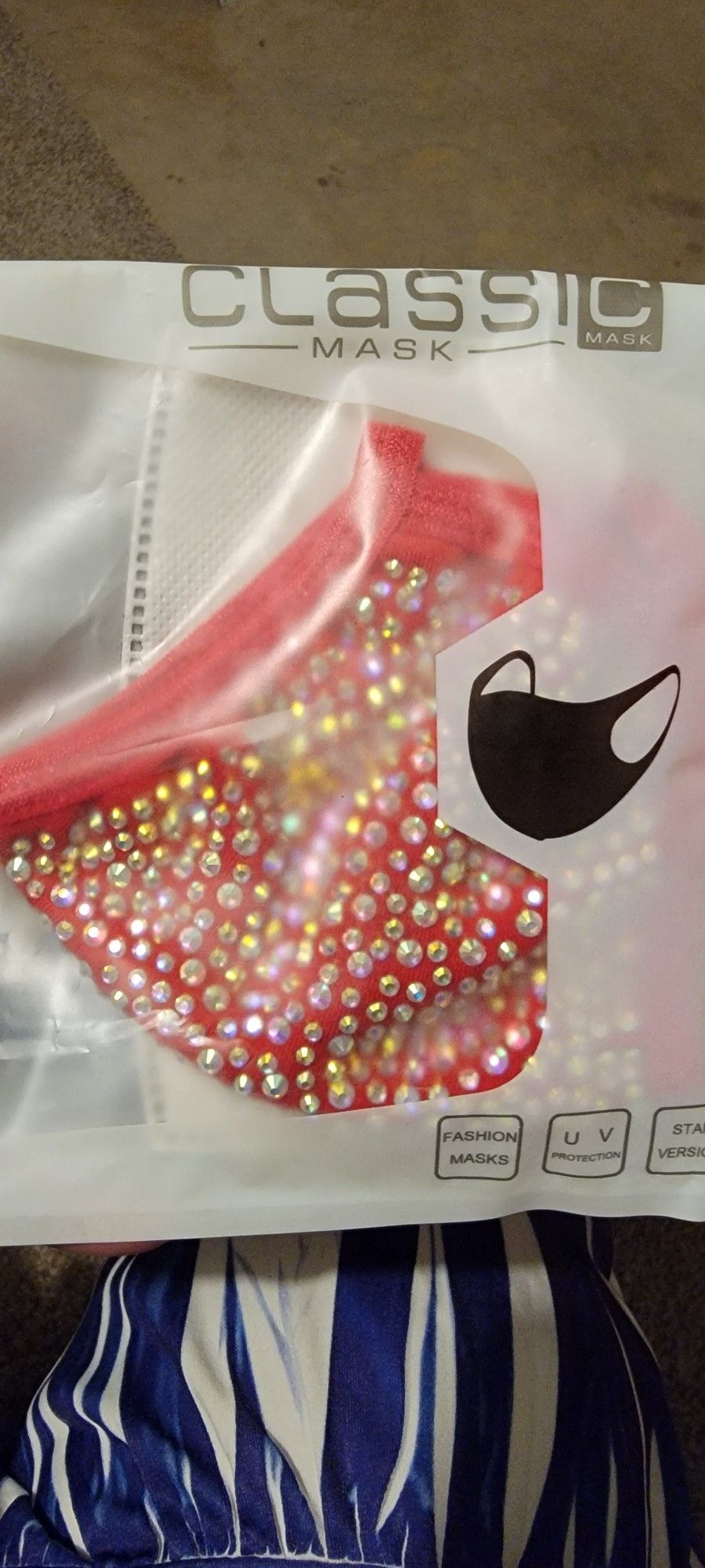 New In Package Red Adjustable Rhinestone Face Mask W Filter 