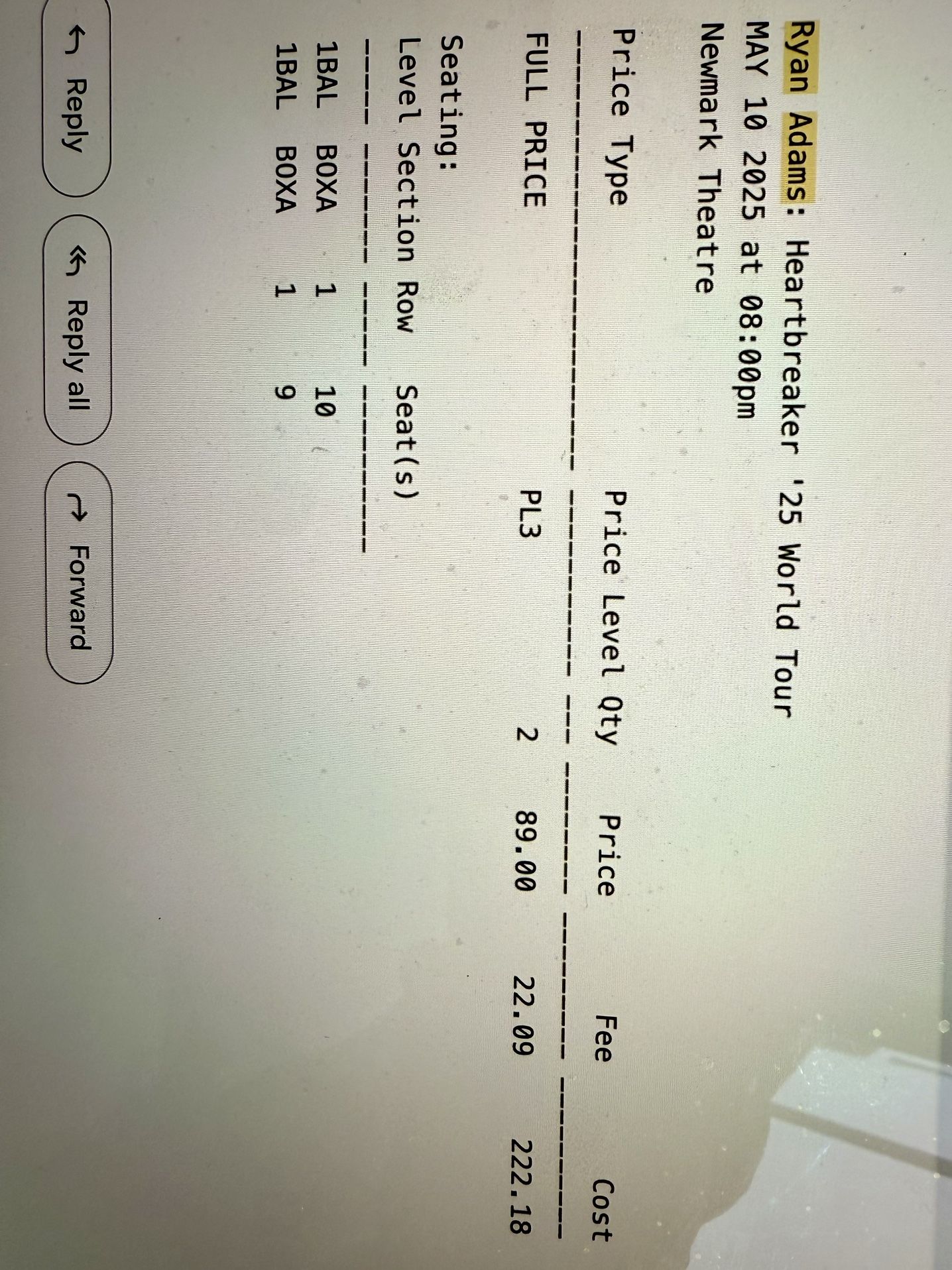 Ryan Adams 2x tickets tonight