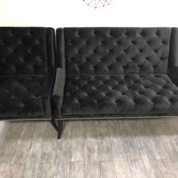 Peruse 55.5 Inch Black Velvet 2 Seater loveseat And Armchair 