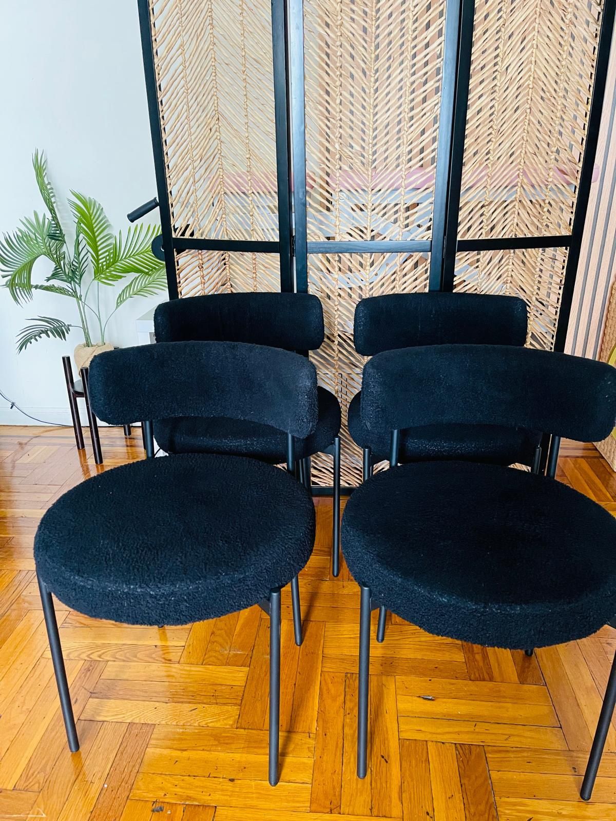 2 Dining Chairs Boucle Upholstered Metal Side Chairs