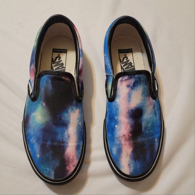 Vans Custom Galaxy Print Black Sole Slip On Sneakers