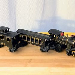 Antique Cast Iron Train Locomotive & 2 Additional Pieces Lot Of 3