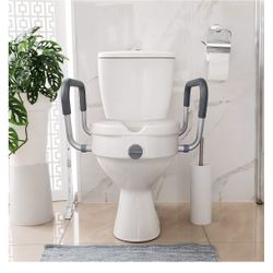RMS Raised Toilet Seat - 5 Inch Elevated Riser with Adjustable Padded Arms - Toilet Safety Seat for Elongated or Standard Commode