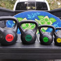 NEW  KETTLEBELLS  SINGLE : -  20lb. = $25 / 15lb. = $20 / 10lb. = $10 /  5lb. = $5
  •  Also Have :  Steel  18s • 25s •  30s • 35s •  40s •  45s •  50