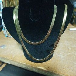 2 Herringbone Necklaces Gold Plated 20 Inch Both For 20