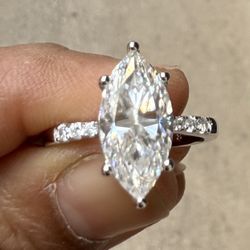 Elongated solitaire engagement ring for women, S925
