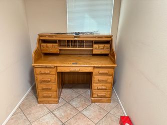 Oak Roll Top Desk with Drawers