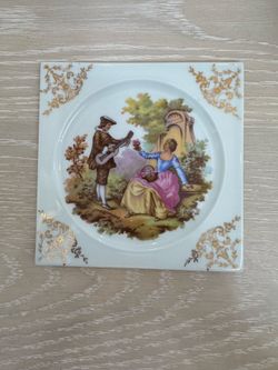 Vintage Limoges France F.M. Porcelaine Artistique Fragonard Decorative Plaque / Tile