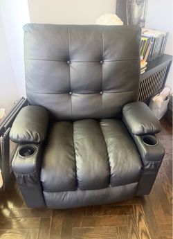 Black Faux Leather Power Glider Recliner – USB + Cup Holders