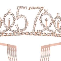57th HAPPY BIRTHDAY LOGO and Tiara for Woman, Rose Gold Birthday Sash Crown 57