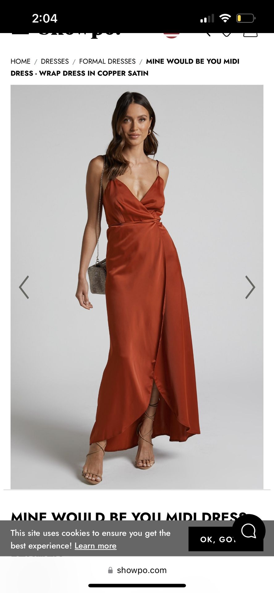 Satin Copper Wrap Dress