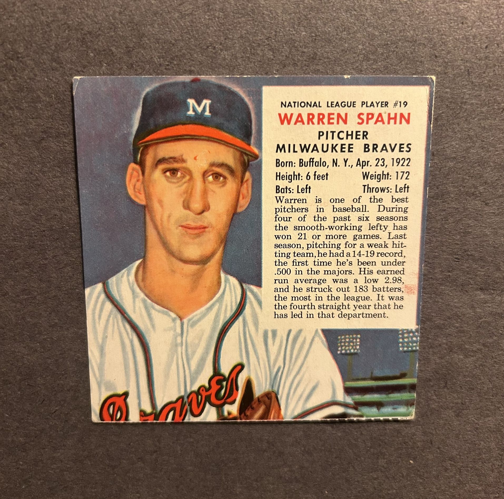 Vintage 1953 Red Man Tobacco #19 Warren Spahn.Negotiable