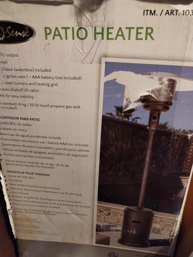 Fire Sense 46000 BTU patio/porch heater, Costco, new in box