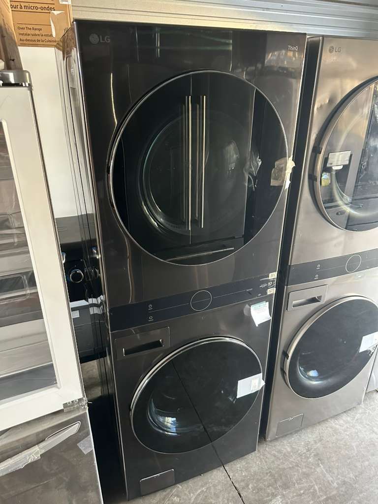 New LG WashTower™ 4.5 cu. ft. Washer and 7.4 cu. ft. Electric Dryer - Black Steel stackable brand LG