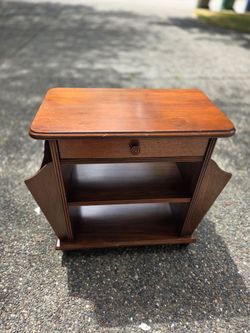 Vintage Walnut Magazine Rack End Table w/Drawer
