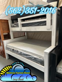 Twin full white bunk bed with mattresses colchones camas incluidos
