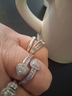 Double heart silver ring size 8