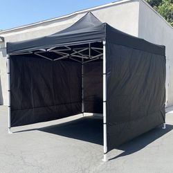 (NEW) $140 Heavy Duty 10x10 ft with 3 Sidewalls, EZ Popup Canopy Outdoor Gazebo, Carry Bag (Black)