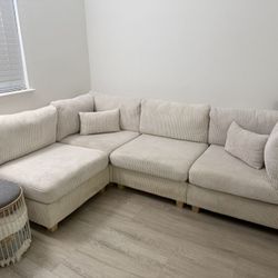 Melpomene Convertible L-Shaped Modular Sofa Couch, Modern Sectional Sofa Couch Corduroy Fabric with Solid Wood Legs for Living Room Apartment(Beige)