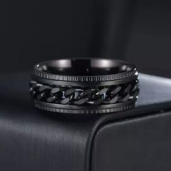 Black Stainless Steel Spinner Ring 