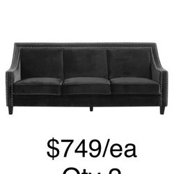 sofa or couch Kam Sofa Velvet Upholstered Swoop Espresso. NEW IN BOX. free delivery and assembly