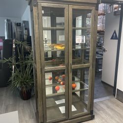 Curio - Brand New Rustic Cabinet With Glass Shelves And Lights