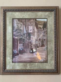 Framed French Village Street Scene Print