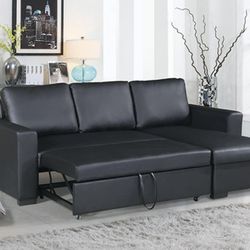 New Black Sofa Sectional Couch Pull Out Bed Daybed 