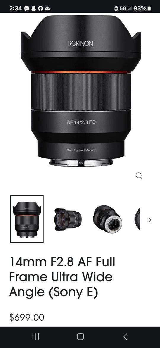 ROKINON 14MM AF Lens Never Used Brand New