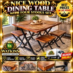 πͺ BEAUTIFUL WOOD DINING TABLE WITH 4 MATCHING STOOLS β HEAVY-DUTY & AFFORDABLE! πͺ