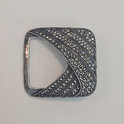 Vintage Judith Jack Solid Sterling Sliver Marcasite Belt Buckle
