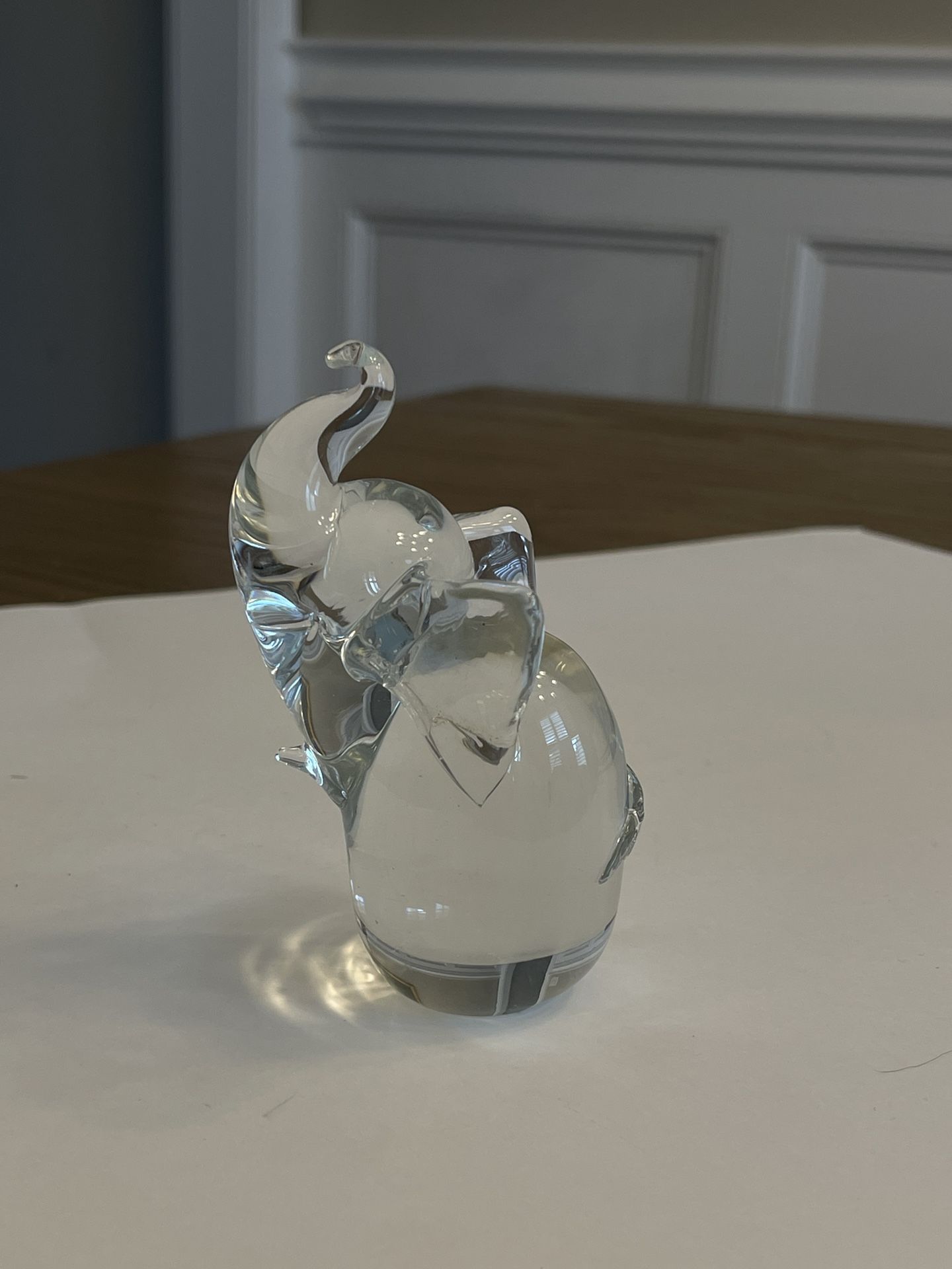 Vintage Clear Glass Elephant Raised Trunk Figurine Paper Weight Home Decor