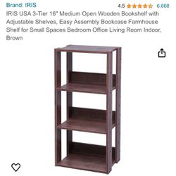 IRIS USA 3-Tier 16" Medium Open Wooden Bookshelf with Adjustable Shelves, Easy Assembly Bookcase Farmhouse Shelf for Small Spaces Bedroom Office Livin