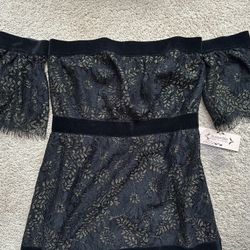 BNWT NANETTE Nanette Lepore black and gold lace strapless dress size 2