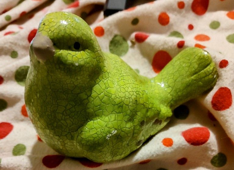 Vintage Crackled Green Bird Figurine Ceramic
