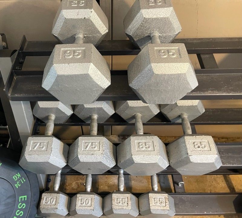 SELLING HEAVY DUMBBELLS : (PAIRS OF)  : 60s = $160 / 65s  = $170 / 70s = $180 / 75s $190 / 80s = $200 / 85s = $200 /95s= $220 /100s = $230/ 120s =$260