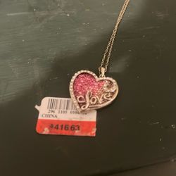 Crystale love heart pendant 18 inch necklace, pink crystal accent sterling silver