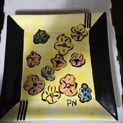 Hand-Painted Floral Ceramic Plate