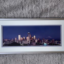 Panoramic Framed Signed photograph of the Seattle skyline, Space Needle and Mount Rainier