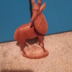Vintage Wood Carved Antelope Statue 