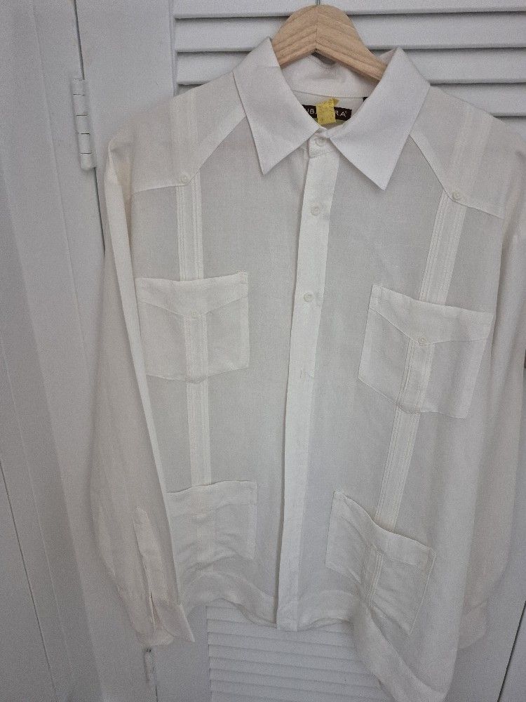 Guayavera/ All Linen White/ Ex Condition. Large