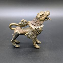 Antique Brass Thai "Singha" Temple Guardian Foo Dog