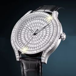 Luxury Moissanite Watch with Black Rubber Strap