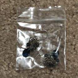 Blue Crystal & Silver Drop French Wire Earrings 